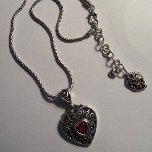 Brighton “Love Your Heart” Red Crystal, Silver-Plated Reversible Necklace